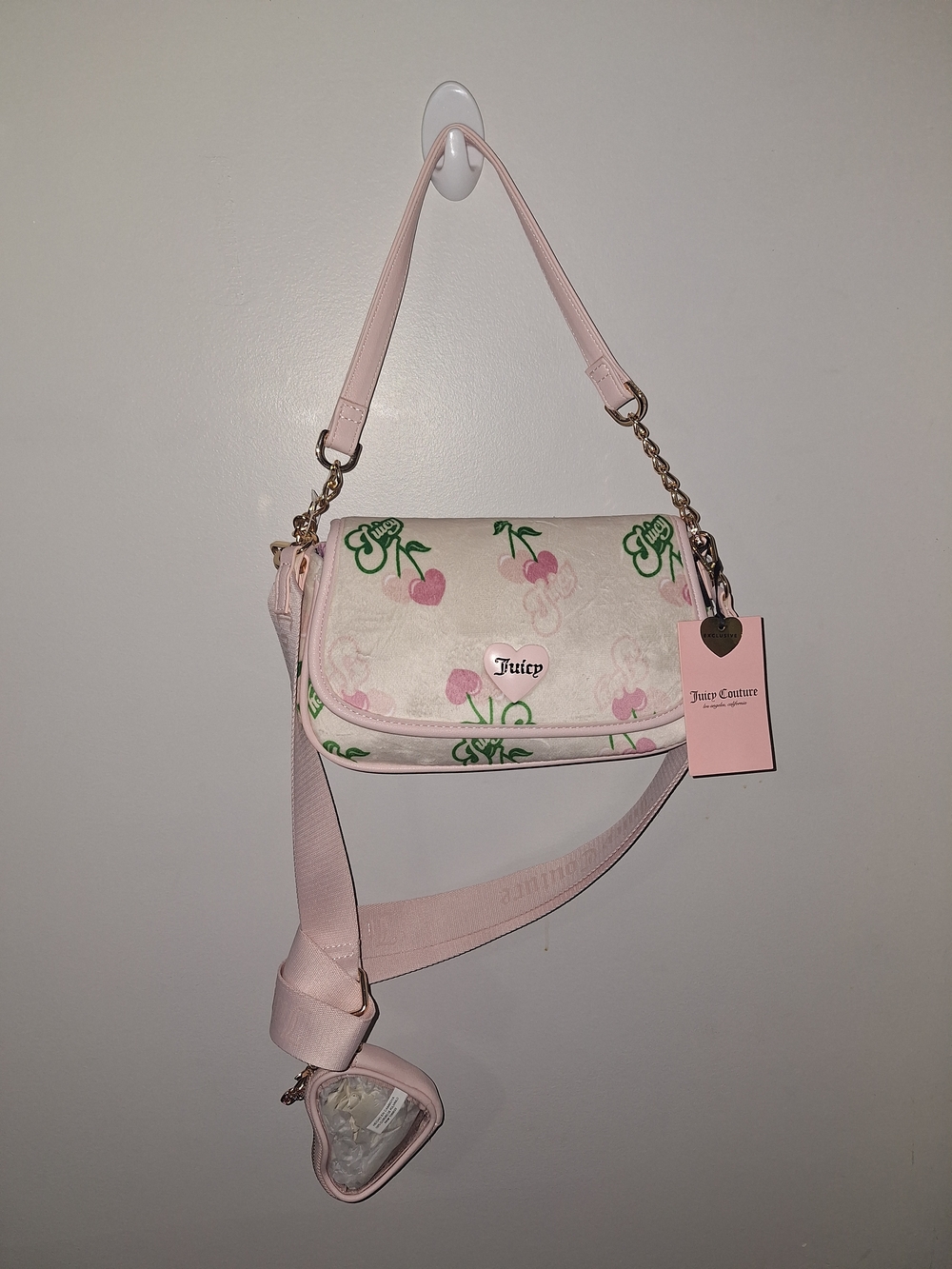 EXCLUSIVE Juicy Couture Pink Cherry Print Crossbody Bag with Gold Hardware